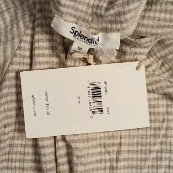 Splendid Taupe+ White Stripe Turtle Neck W/ Metallic Flecks FFF - Picture 4 of 7